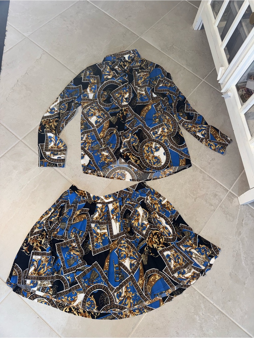 Fashion nova Blue & Black Baroque Print Two-Piece Skirt Set